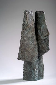 Retro Janus Heads by Martine Demal - Contemporary bronze sculpture, abstract, grey