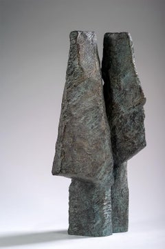 Janus's Heads by Martine Demal - Contemporary bronze sculpture, abstract, grey