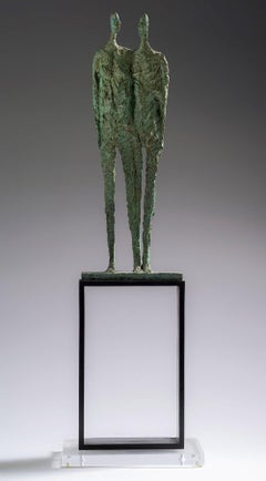 Them by Martine Demal - Bronze sculpture, standing human figures, abstract, grey