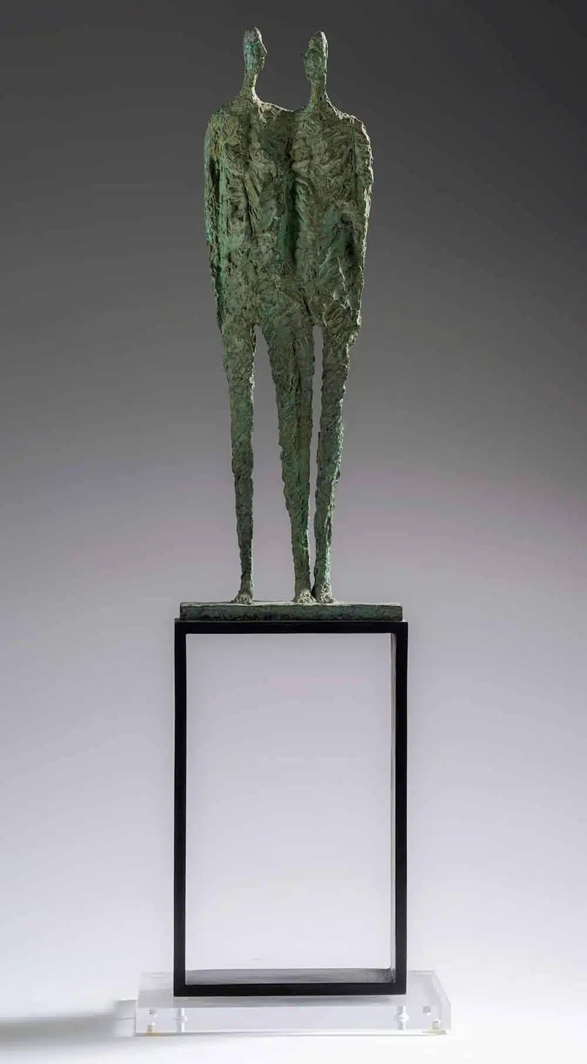 Them by Martine Demal - Bronze sculpture, standing human figures, abstract, grey