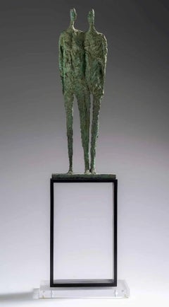 Them by Martine Demal - Bronze sculpture, standing human figures, abstract, grey
