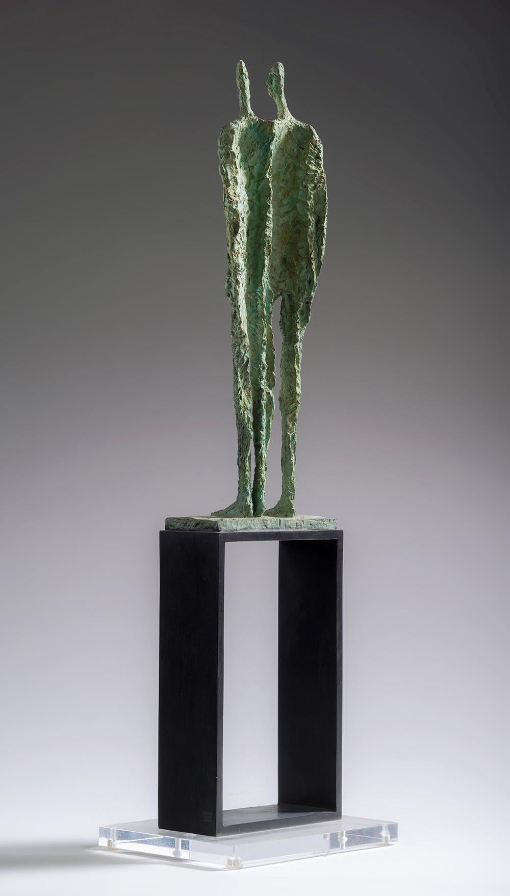 Thme is a bronze sculpture by sculptor Martine Demal, dimensions are 49 x 15 x 11.5 cm (19.3 × 5.9 × 4.5 in). The sculpture is sold with a plexiglas base which dimensions are 15 x 11.5 x 1 cm (5.9 x 4.3 x 0.4 in). 
The sculpture is part of an