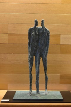 Together by Martine Demal - bronze sculpture, standing human figures, textured