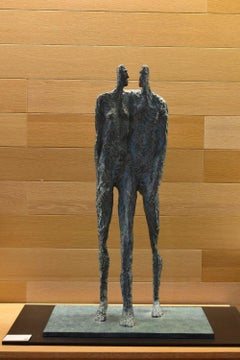 Together by Martine Demal - bronze sculpture, standing human figures, textured