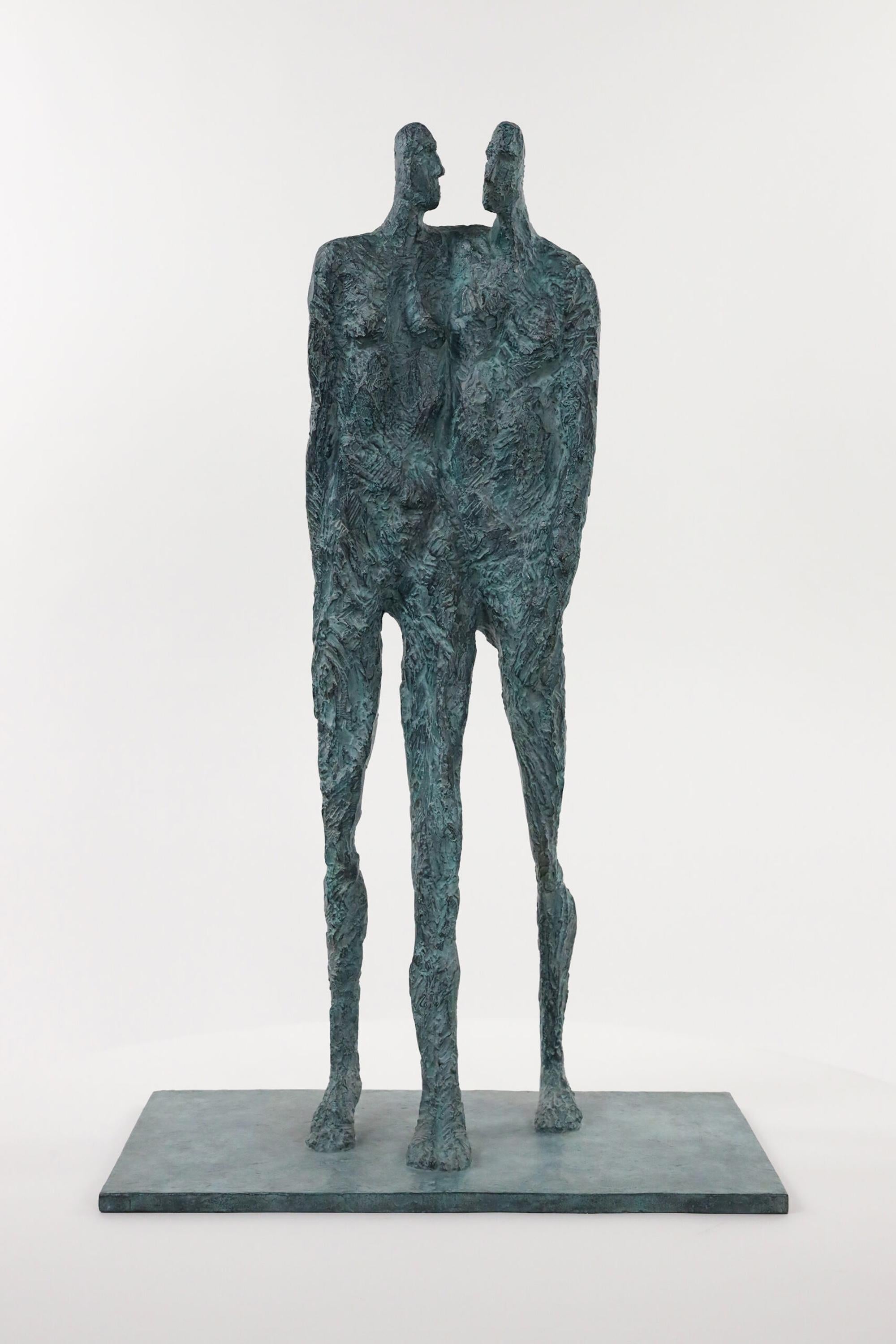 Together by Martine Demal - bronze sculpture, standing human figures, textured
