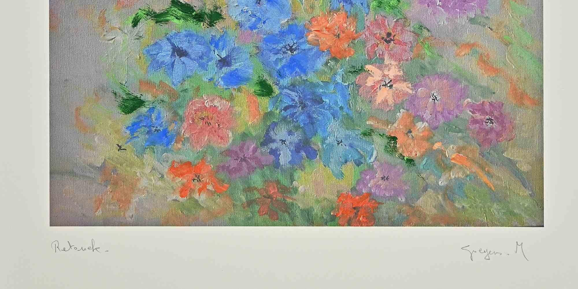 Flowers is a very colorful artwork realized by Martine Goyens in the late 20th Century.

Digigraph print.

Hand-signed.

Good conditions.

The artwork id depicted through confident strokes in a well-balanced composition.