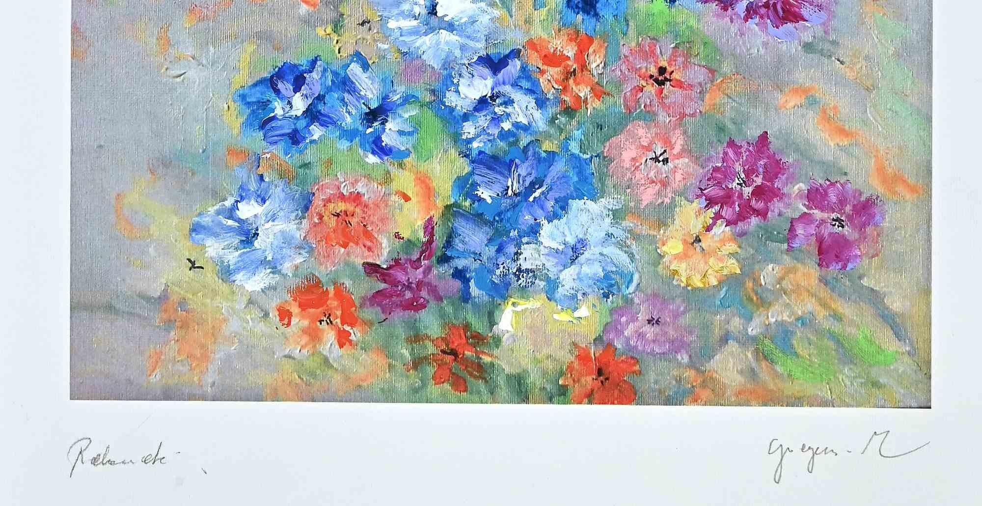 Flowers is a very colorful artwork realized by Martine Goyens in the late 20th Century.

Digigraph print.

Hand-signed.

Good conditions.

The artwork id depicted through confident strokes in a well-balanced composition.