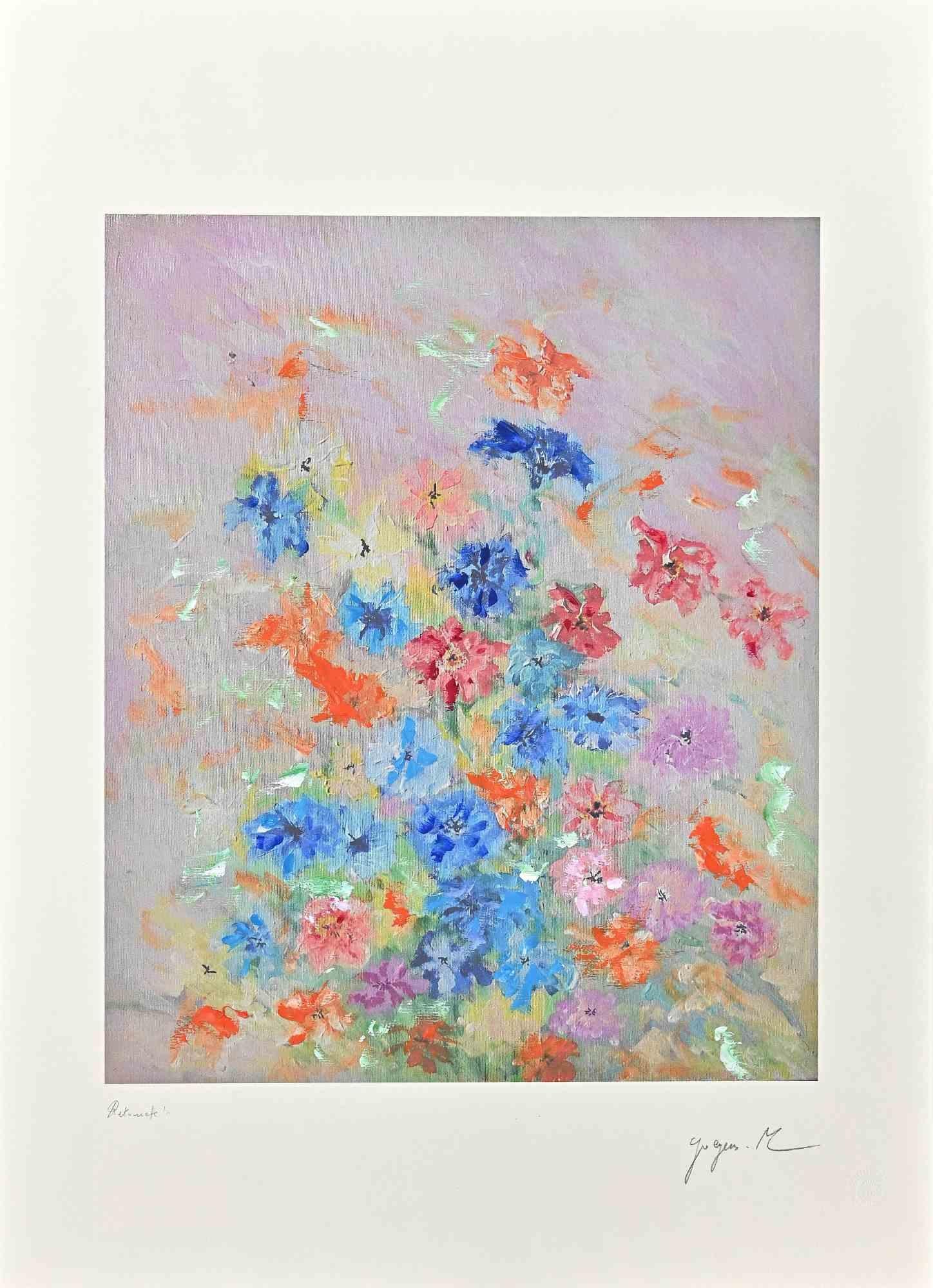 Flowers is a very colorful artwork realized by Martine Goyens in the late 20th Century.

Digigraph print.

Hand-signed.

Good conditions.

The artwork id depicted through confident strokes in a well-balanced composition.