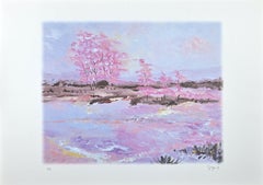 Pink Blossoms  - Lithograph by Martine Goeyens - 2000s