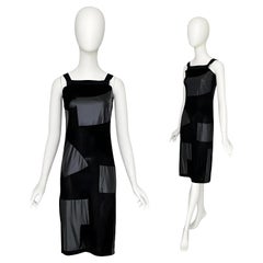 Martine Sitbon 90s Vintage Black Viscose Slip Dress with Plastic Patchwork Martine Sitbon 90s Vintage Black Viscose Slip Dress with Plastic Patchwork