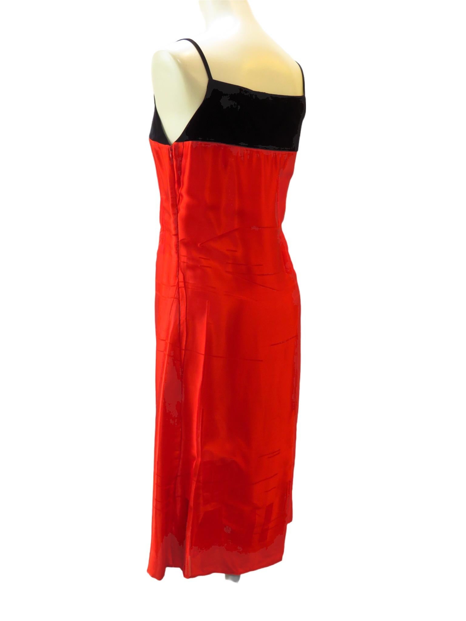 Rouge Martine Sitbon - Robe en soie et velours rouge en vente