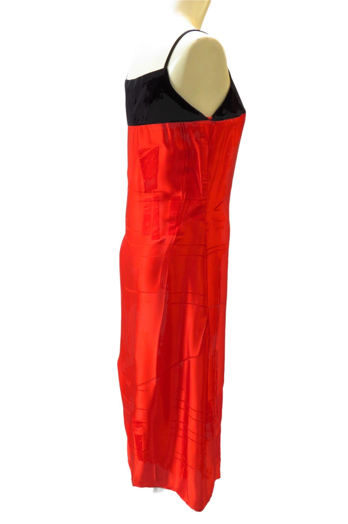 Martine Sitbon Red Silk and Velvet Dress For Sale 1