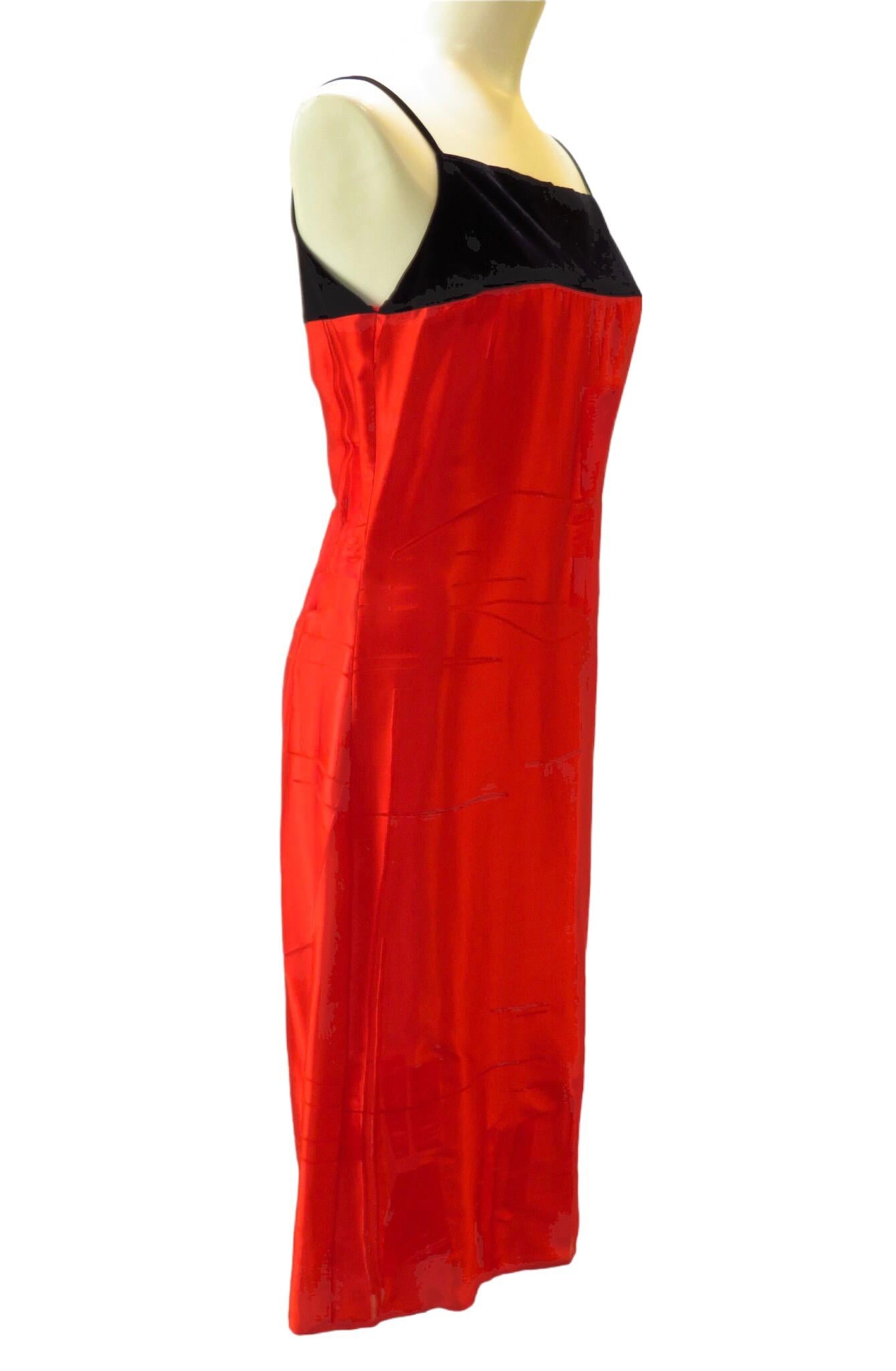 Martine Sitbon Red Silk and Velvet Dress For Sale 2