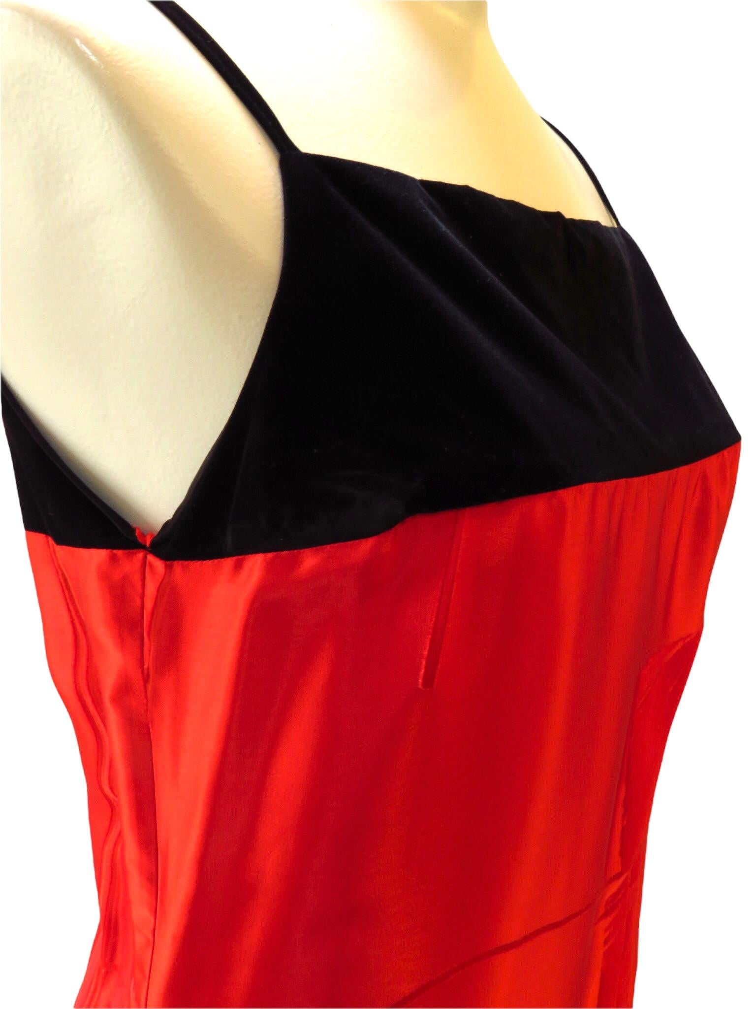 Martine Sitbon Red Silk and Velvet Dress For Sale 3