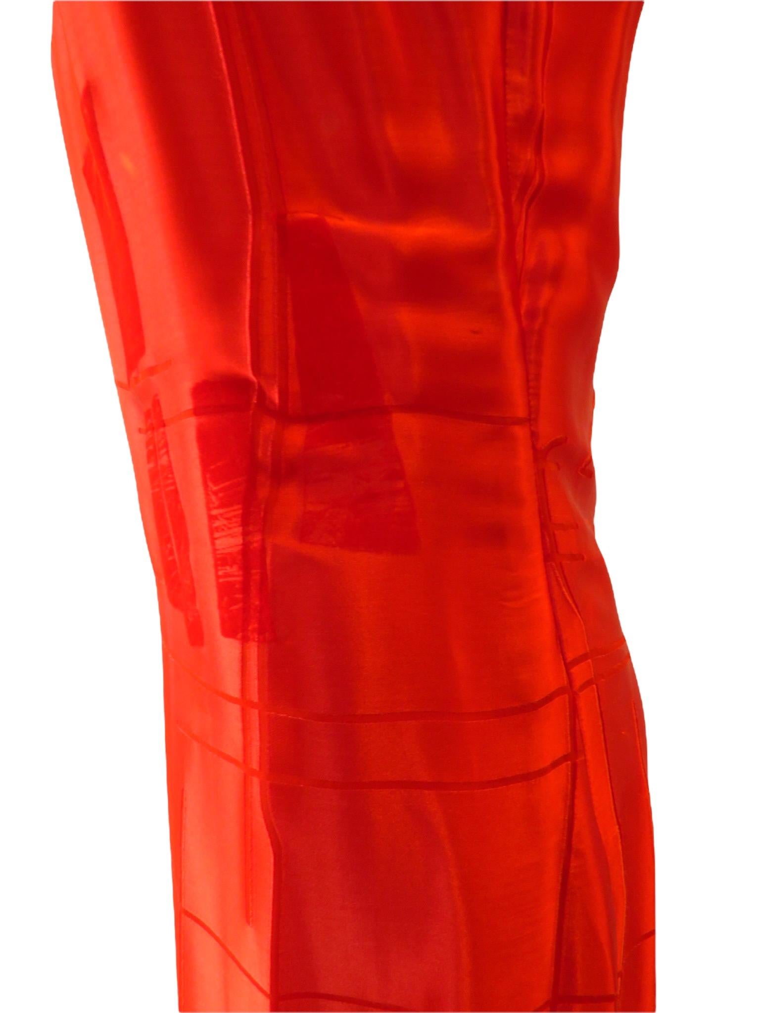 Martine Sitbon Red Silk and Velvet Dress For Sale 5