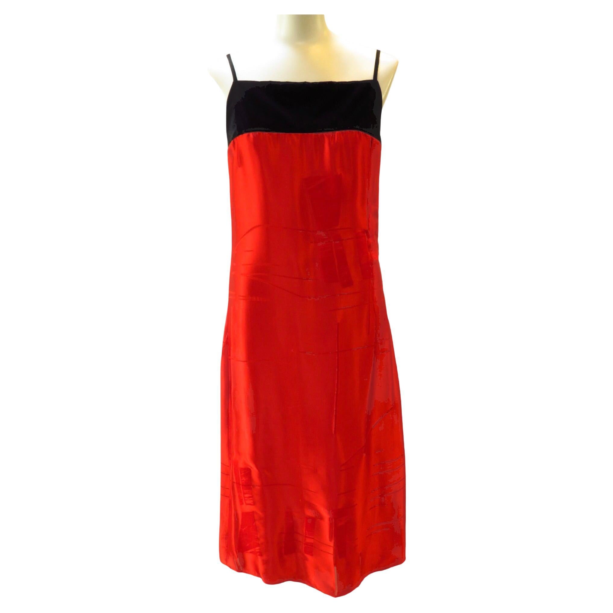 Martine Sitbon Red Silk and Velvet Dress