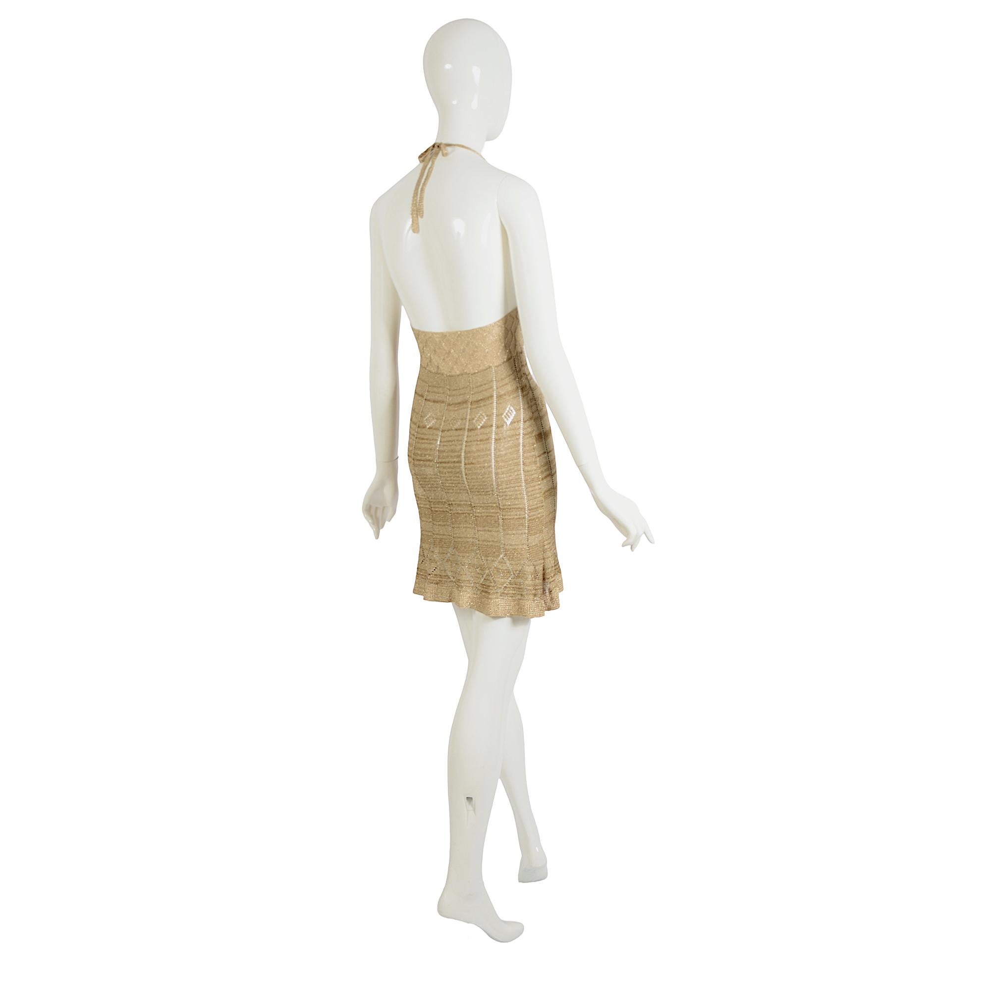 Martine Sitbon Colección Primavera Verano 1997 Mini Vestido Halter de Punto Dorado en venta 2