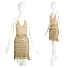 Vintage Martine Sitbon Spring Summer 1997 Collection Gold Knit Halter Mini Dress