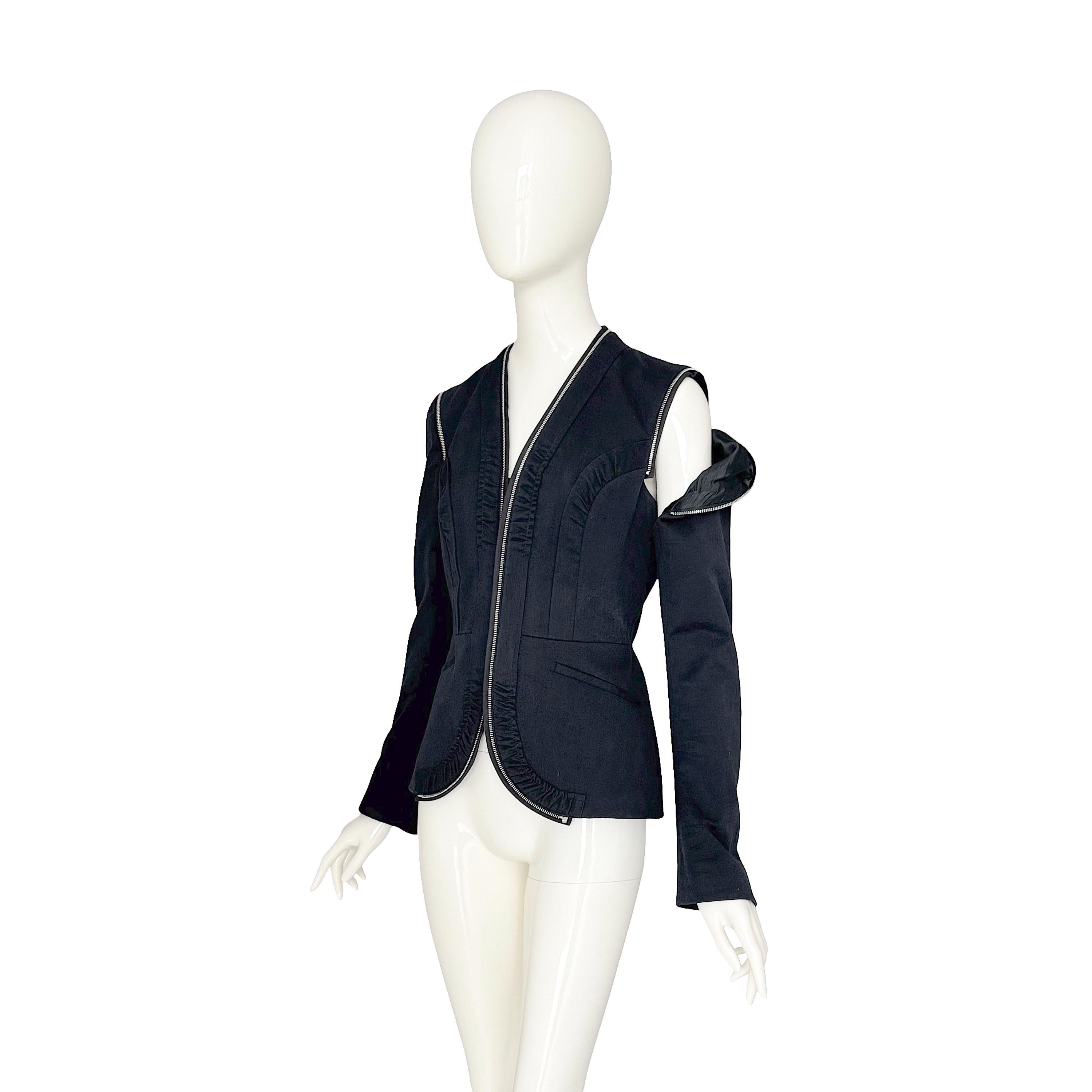 Bianco Martine Sitbon Vintage Autunno Inverno 2003 Giacca nera con maniche rimovibili in vendita