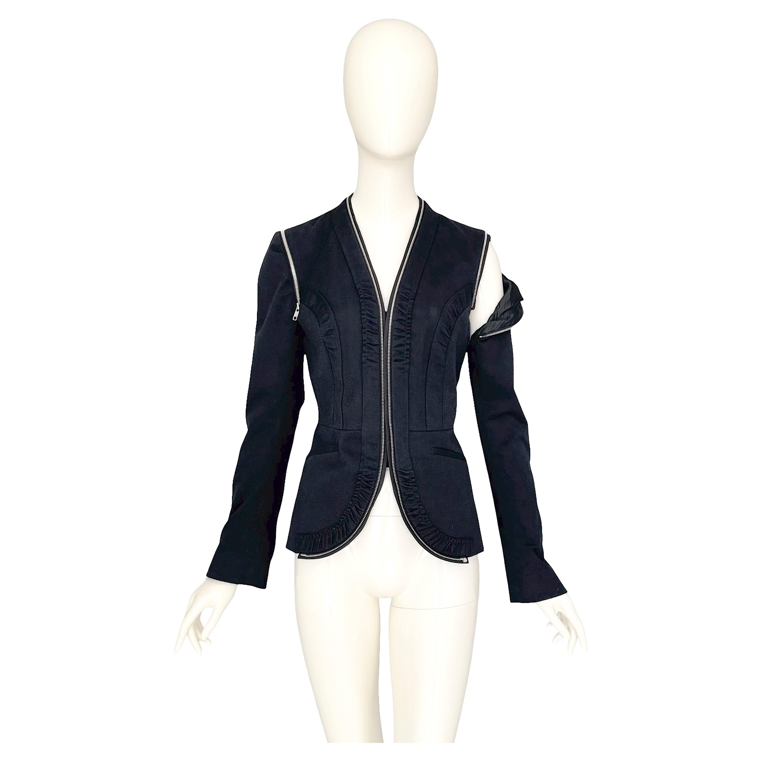 Martine Sitbon Vintage Autunno Inverno 2003 Giacca nera con maniche rimovibili in vendita