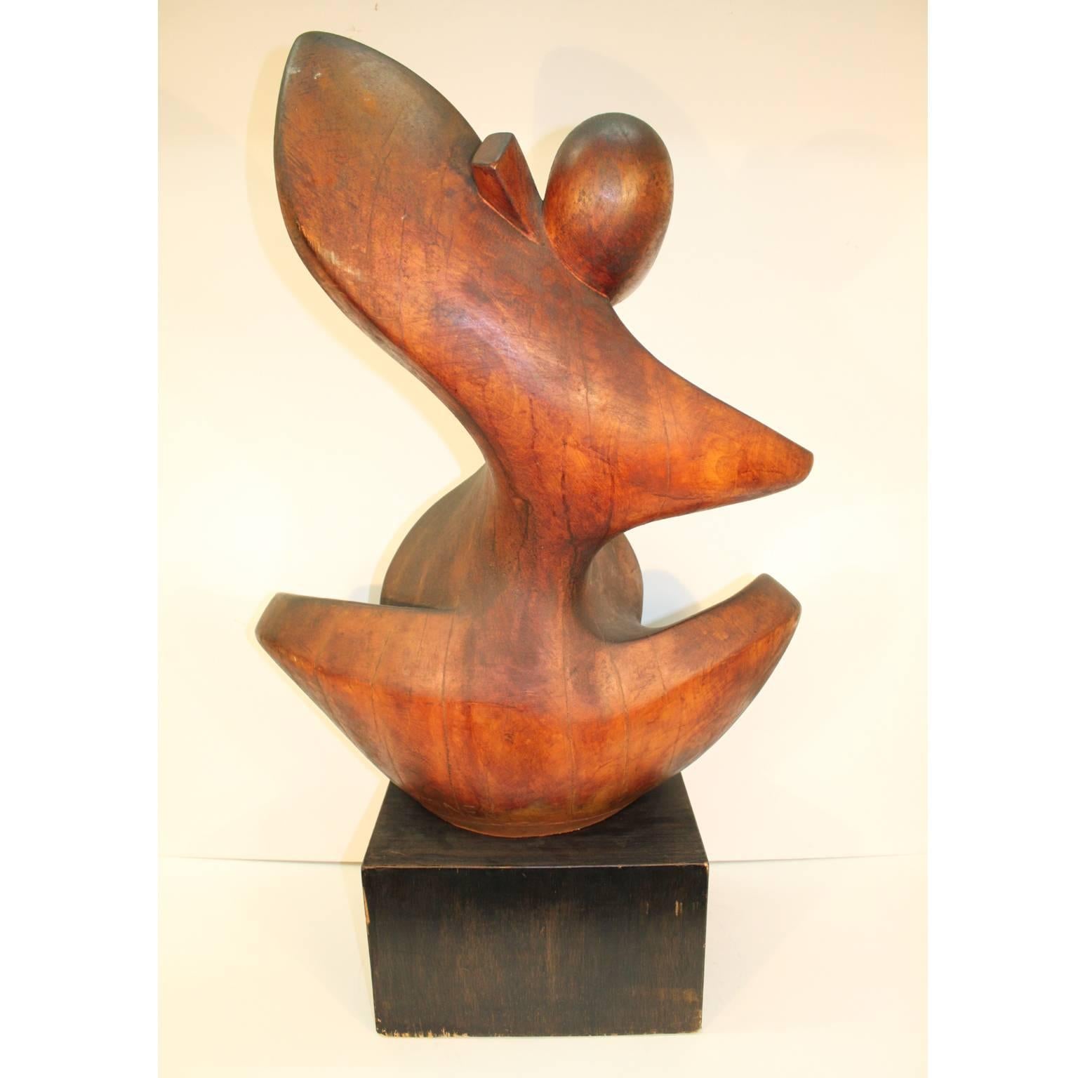 Mid-Century Modern Martinek Carved Walnut Abstract Cello Player Sculpture