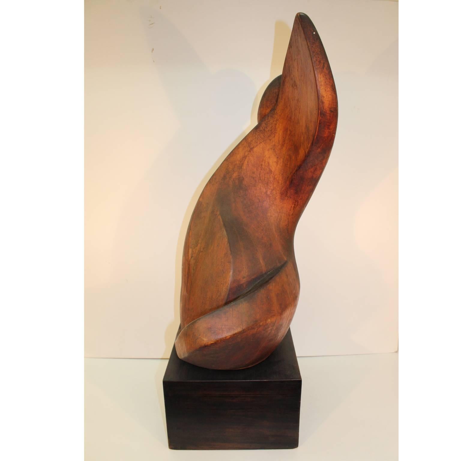 American Martinek Carved Walnut Abstract Cello Player Sculpture