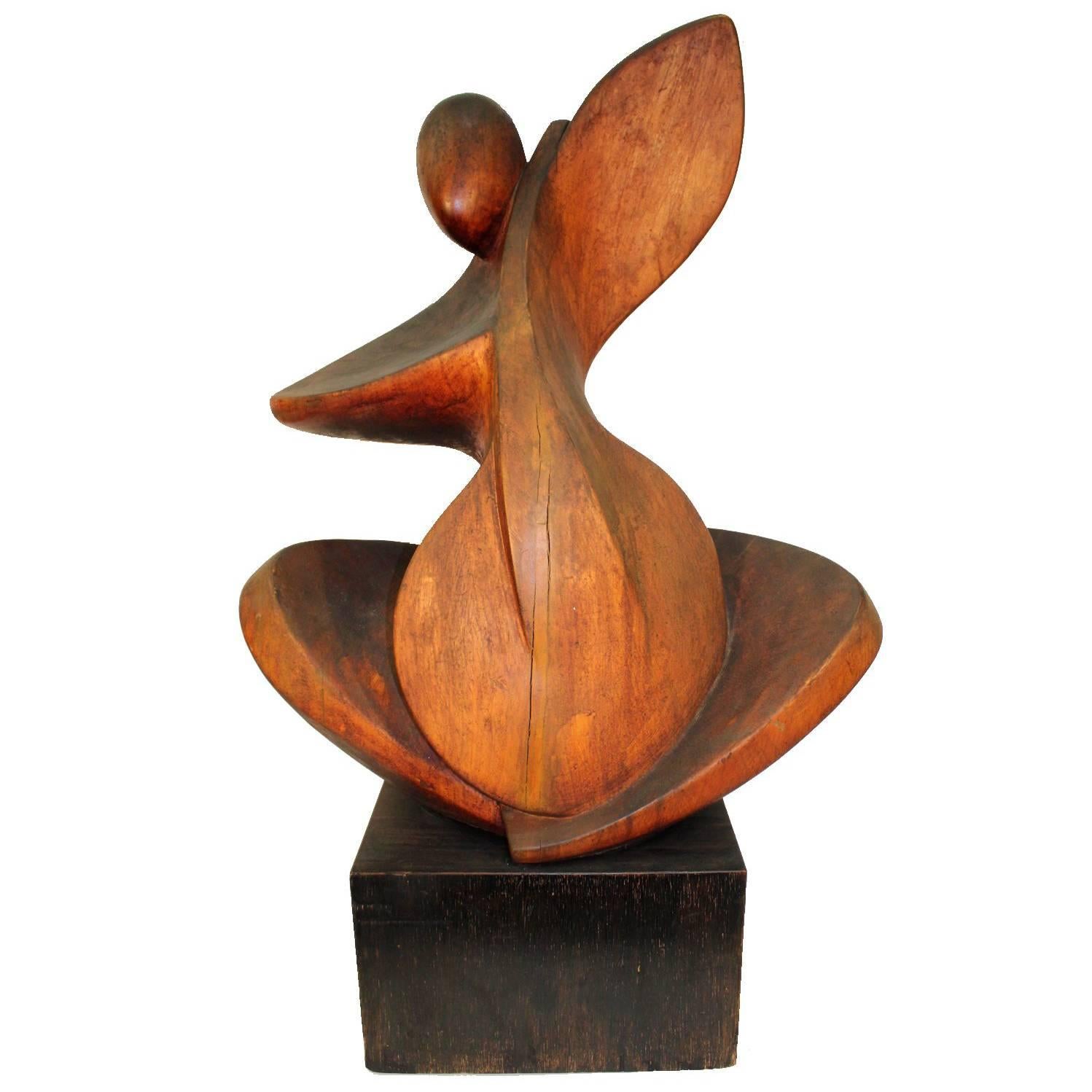 Martinek Carved Walnut Abstract Cello Player Sculpture