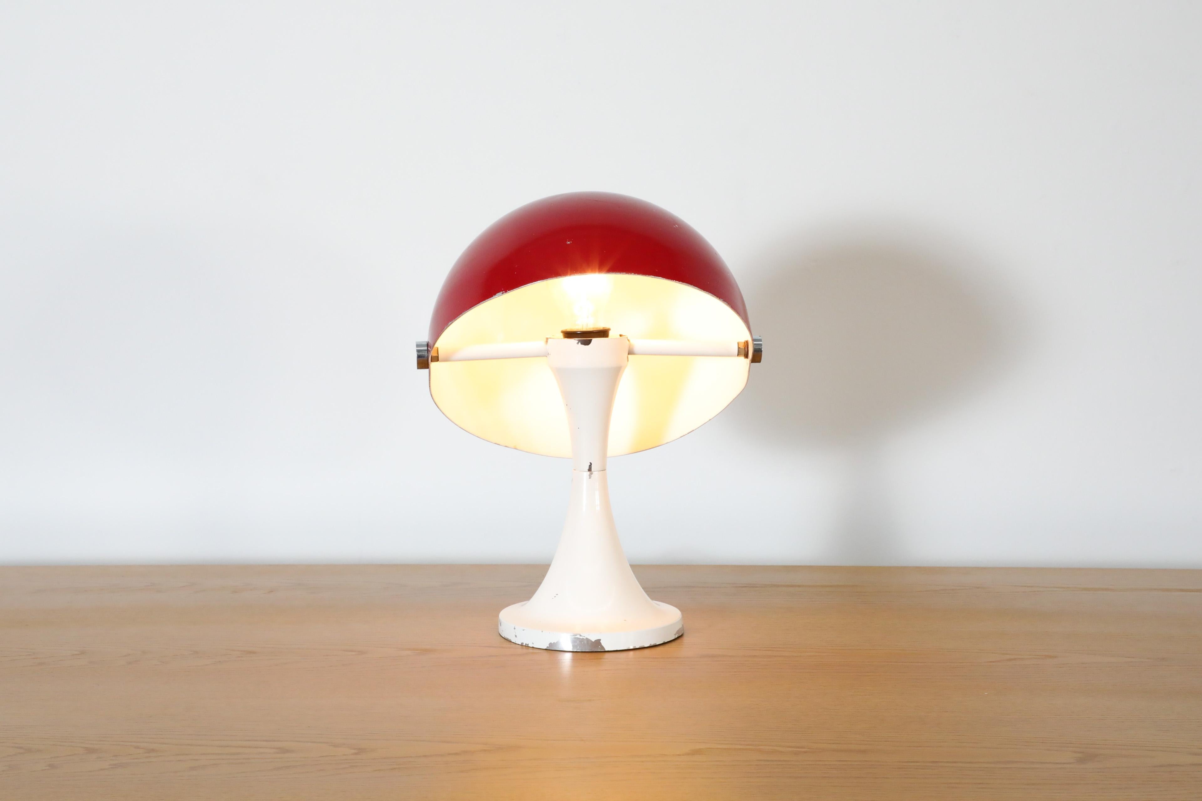 Czech Martinelli Luce Inspired Red & White Mushroom Table Lamp with Rotating Shade