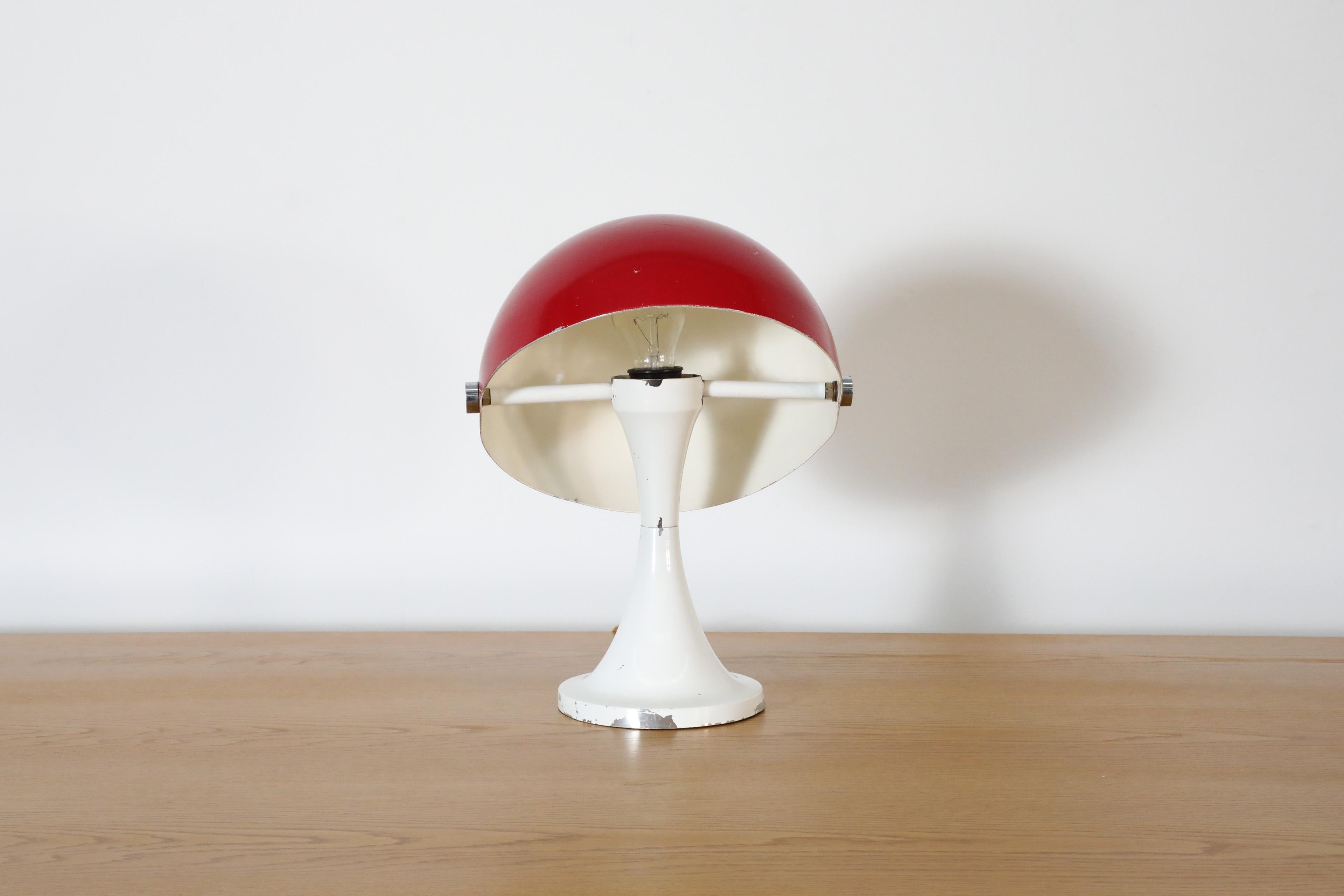 Enameled Martinelli Luce Inspired Red & White Mushroom Table Lamp with Rotating Shade