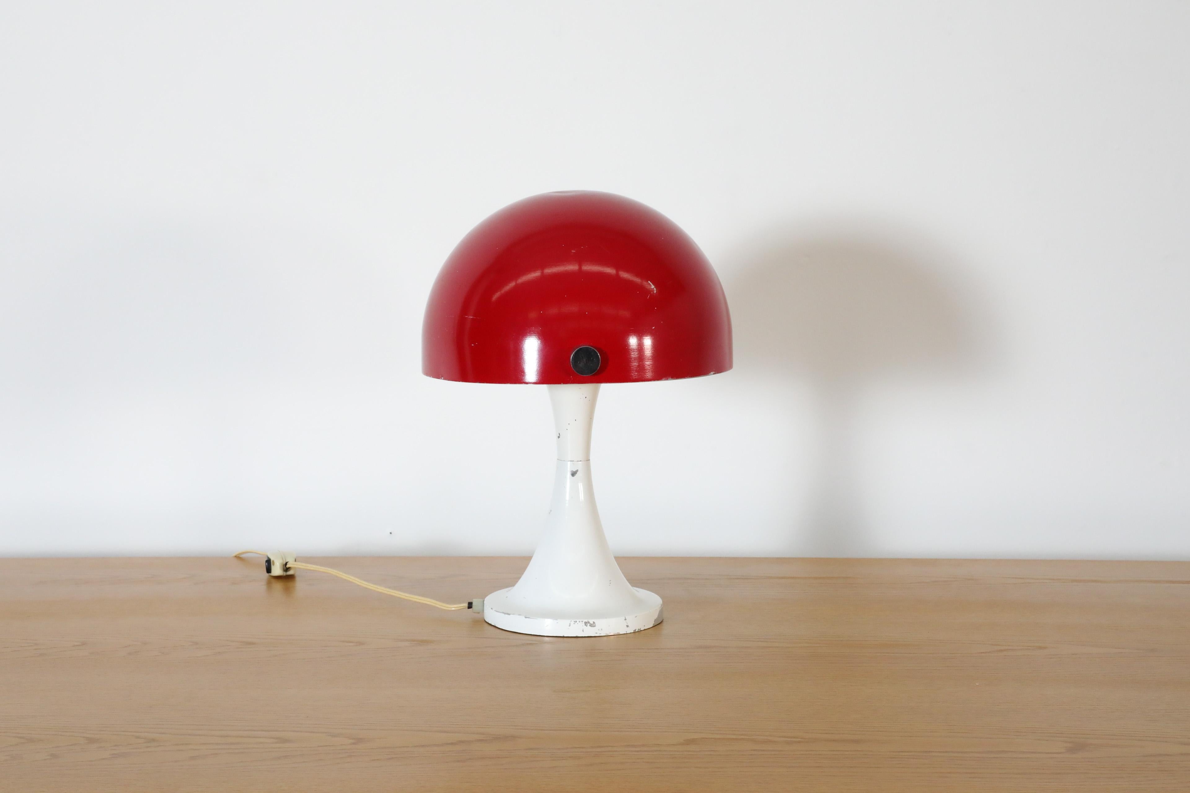 Metal Martinelli Luce Inspired Red & White Mushroom Table Lamp with Rotating Shade