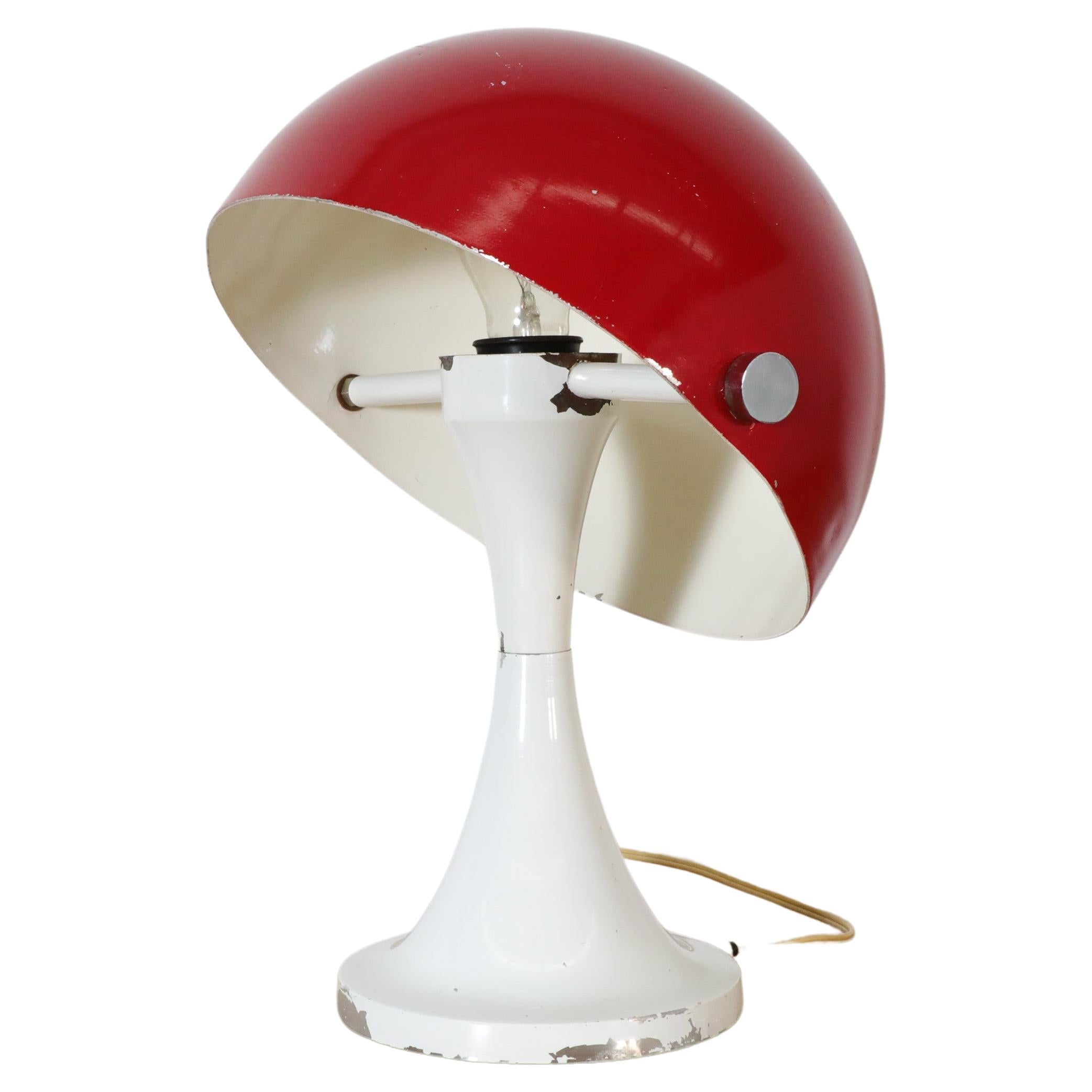 Lampe de bureau champignon rouge et blanc inspirée de Martinelli Luce avec abat-jour rotatif