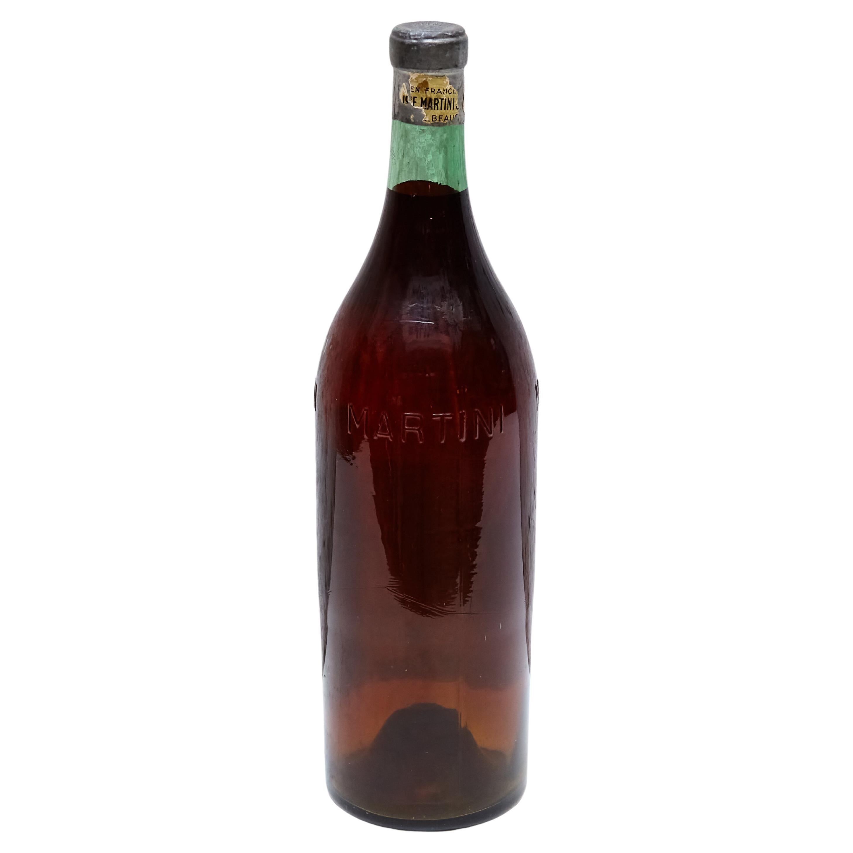 Grande bouteille en verre antique de Martini pour la publicité française, vers 1940
