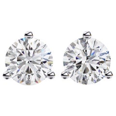 Martini Diamond Studs, 14K Solid Gold, 1 Carat tw, Round Brilliant Diamonds