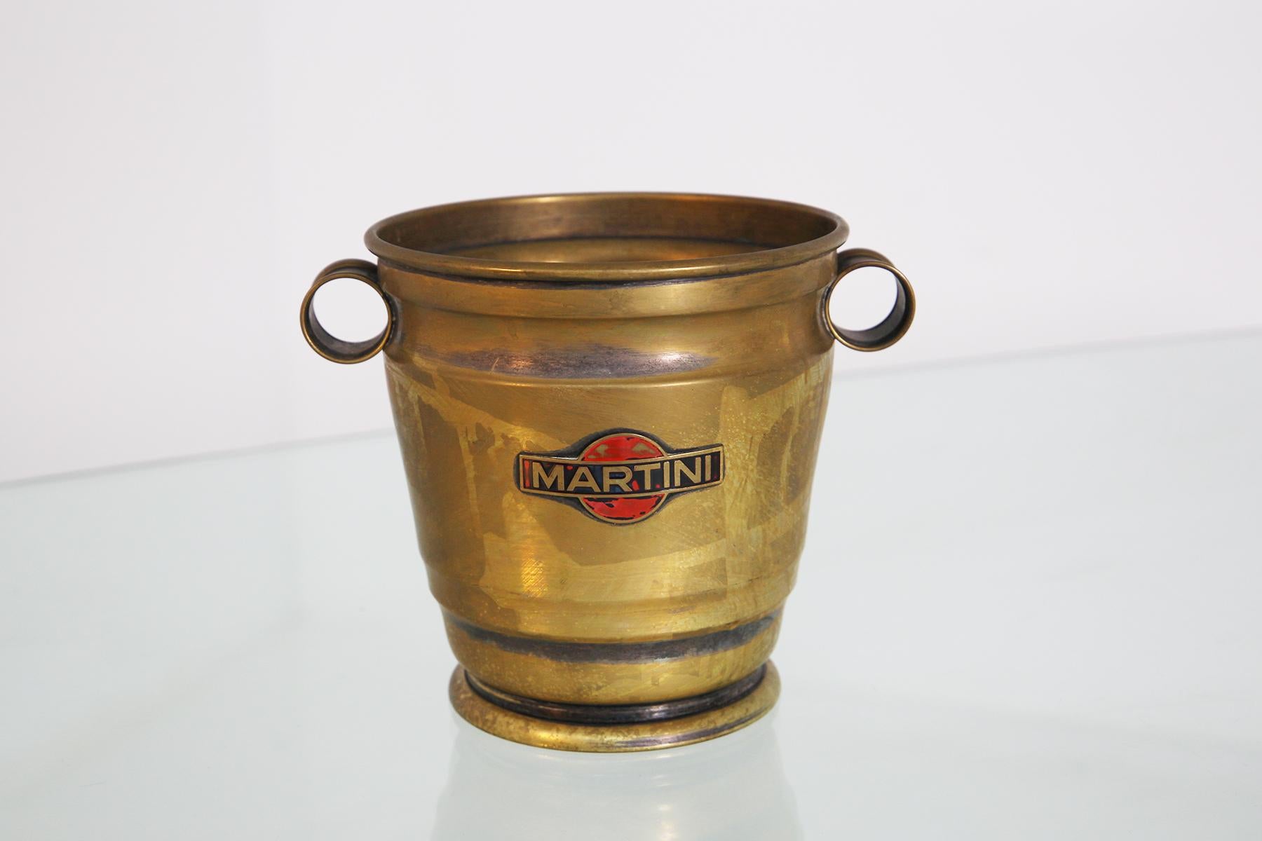 Mid-Century Modern Martini Ice Bucket with Original Logo in Nickel-Plated Brass For Sale