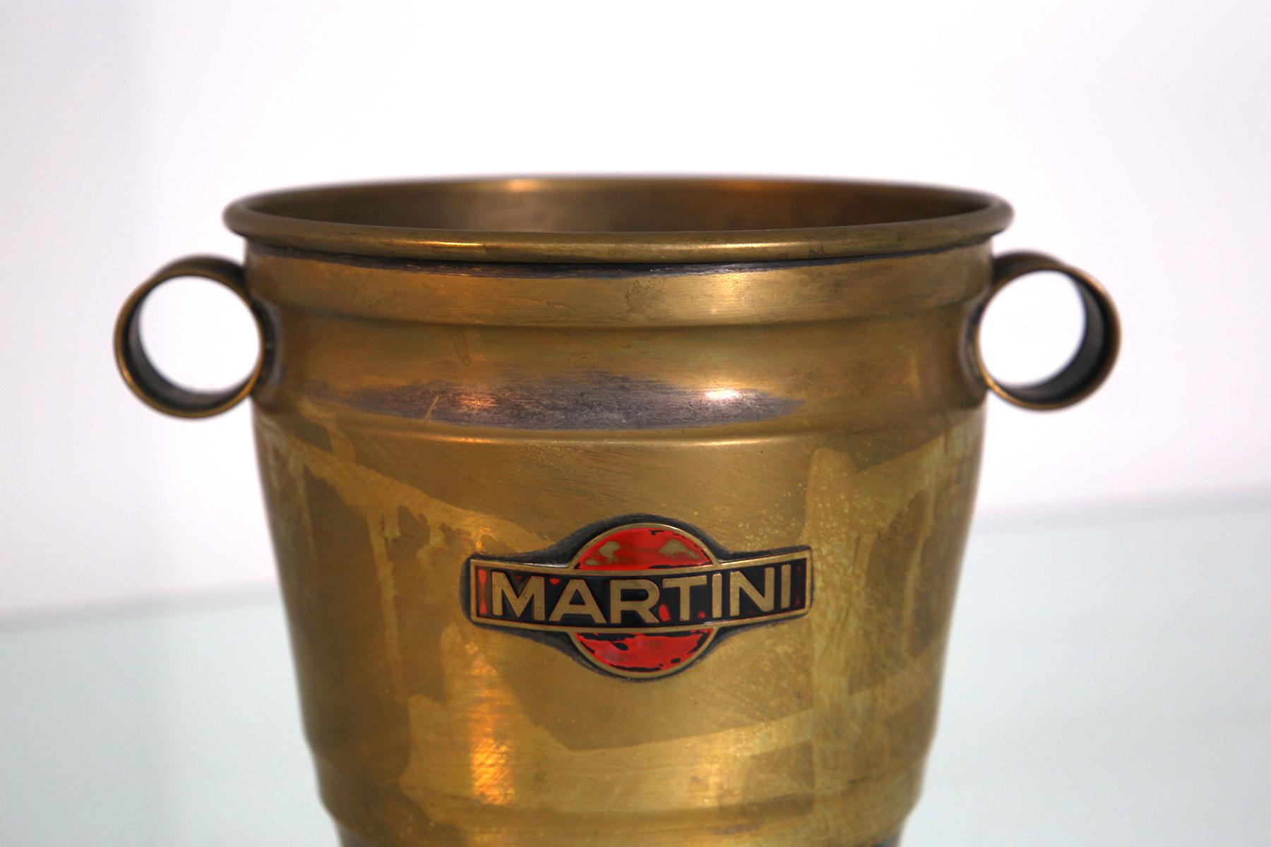 Italian Martini Ice Bucket with Original Logo in Nickel-Plated Brass For Sale