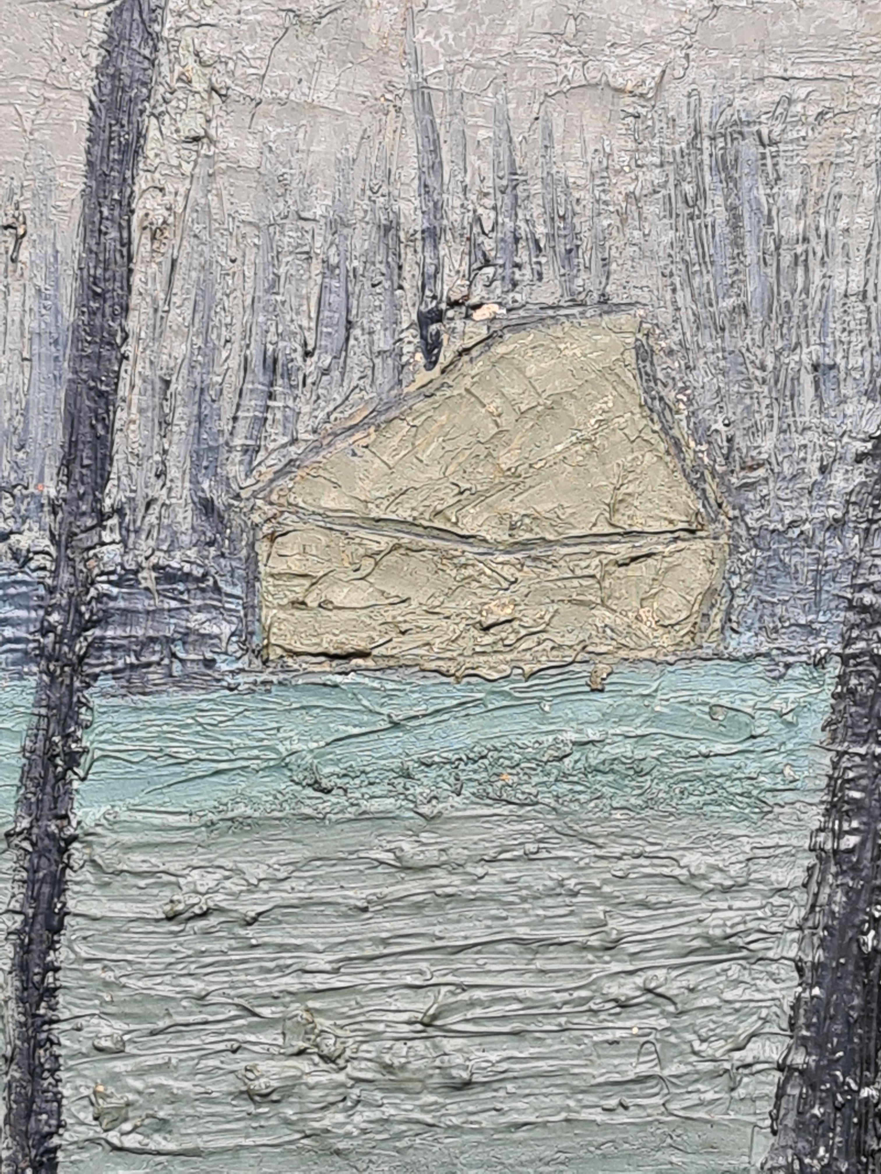 Großes französisches Ölgemälde auf Karton-Landschaft, Paysage de Beauce, Moderne der Mitte des Jahrhunderts im Angebot 4
