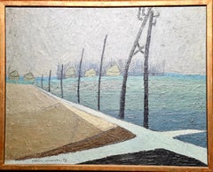 Paesaggio francese ad olio su tavola di grandi dimensioni della metà del secolo scorso, Paysage de Beauce