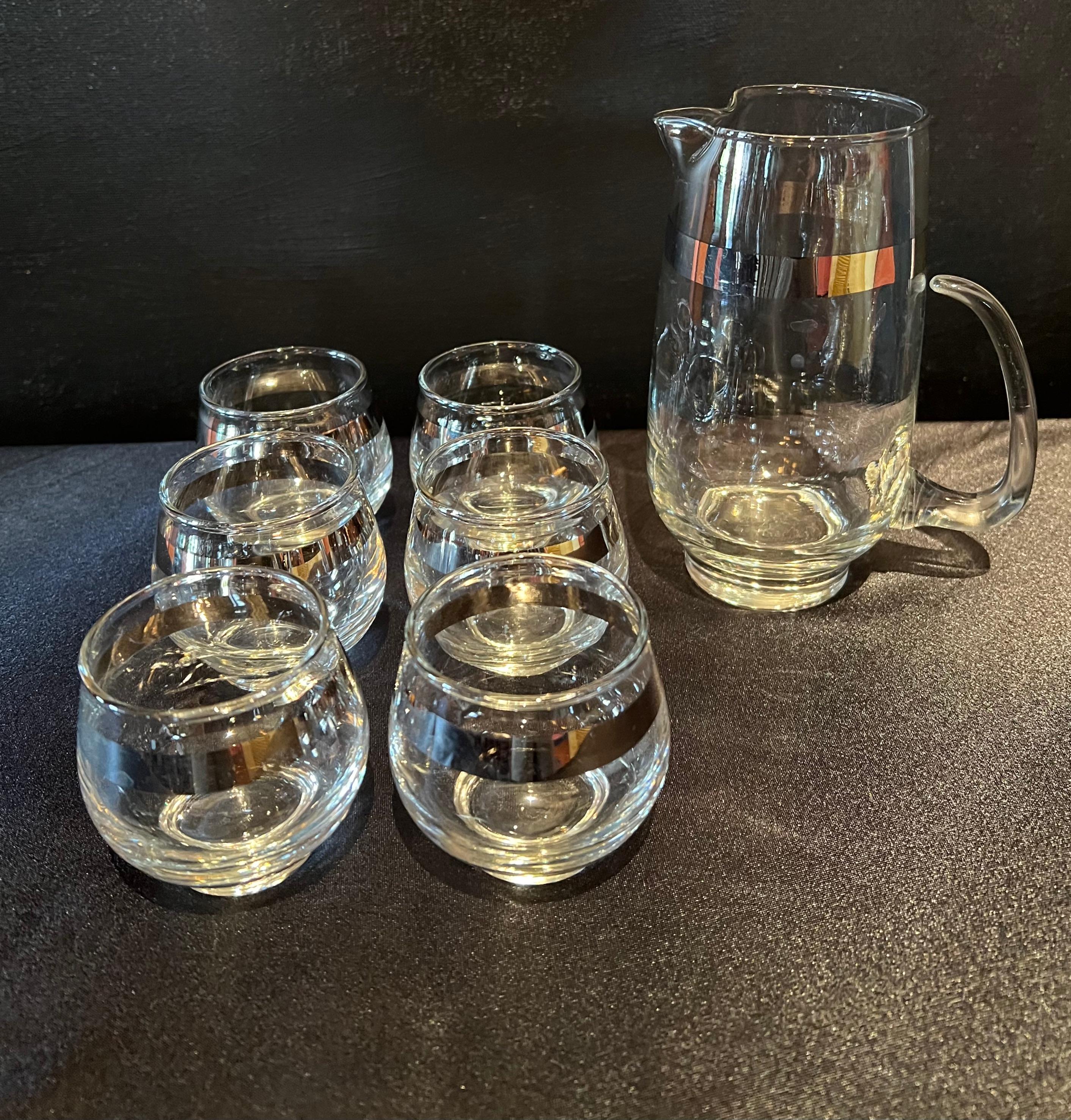 A great cocktail Martini set with 6 matching glasses. The glasses greatly resemble Dorothy Thorpe and actually could be... very similar to the rolly polly glass made popular on Mad Men.

The Pitcher is 5