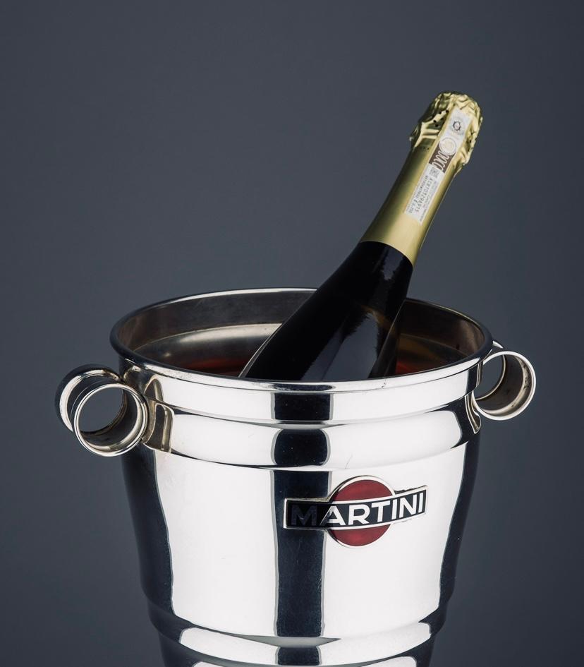 Martini-Champagnerkühler versilbert und emailliert, 19609 (Italienisch) im Angebot