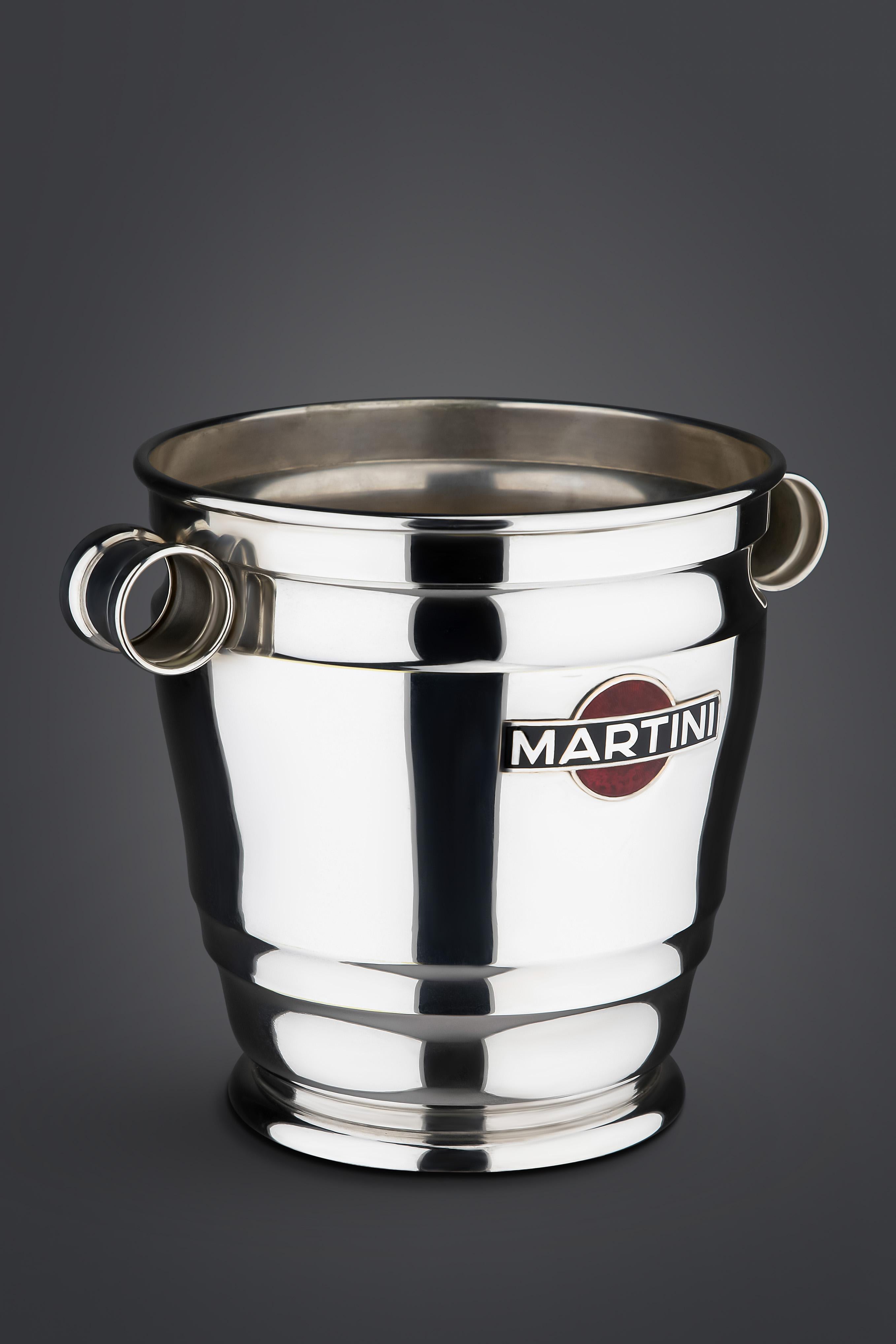Martini Silver Plated and Enamel Champagne Cooler 19609 In Good Condition For Sale In Weesp, NL