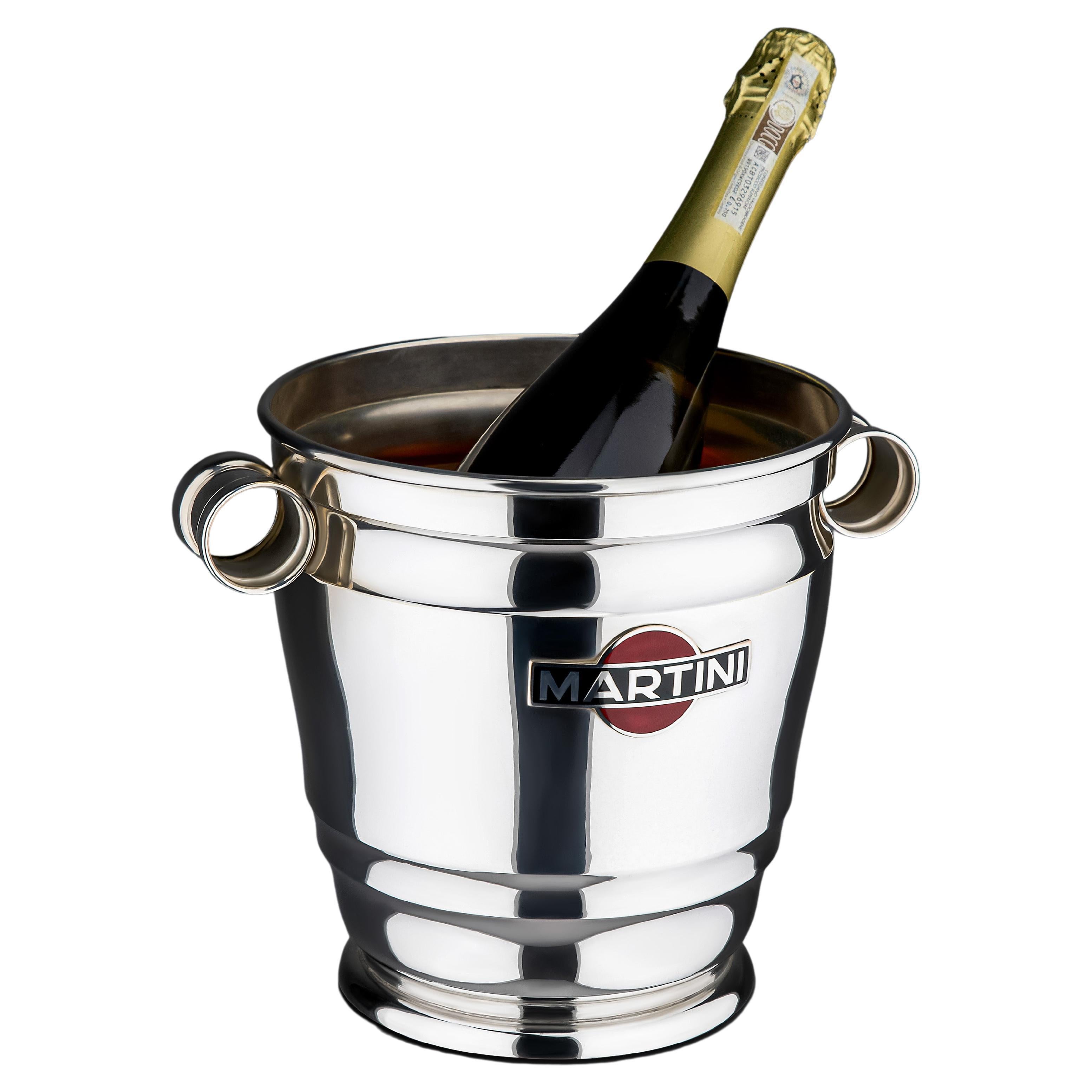 Martini-Champagnerkühler versilbert und emailliert, 19609 im Angebot