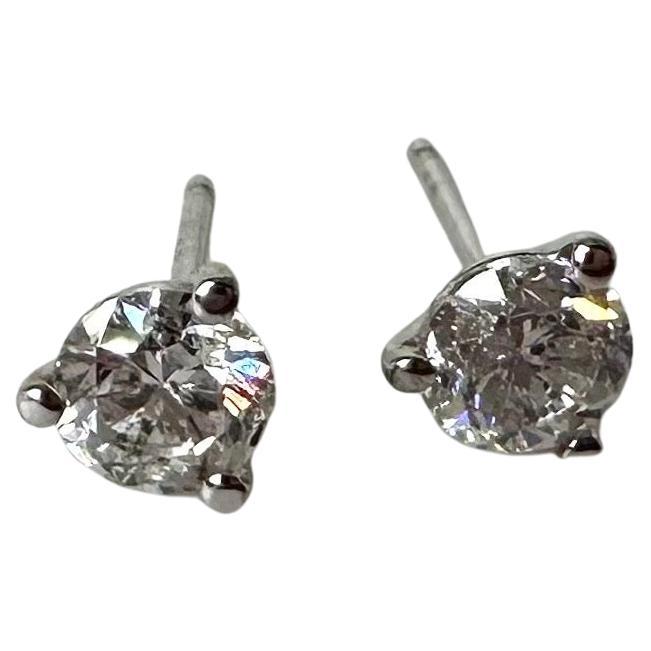 Martini studs 0.95ct diamond earrings 14KT gold diamond stud earrings For Sale