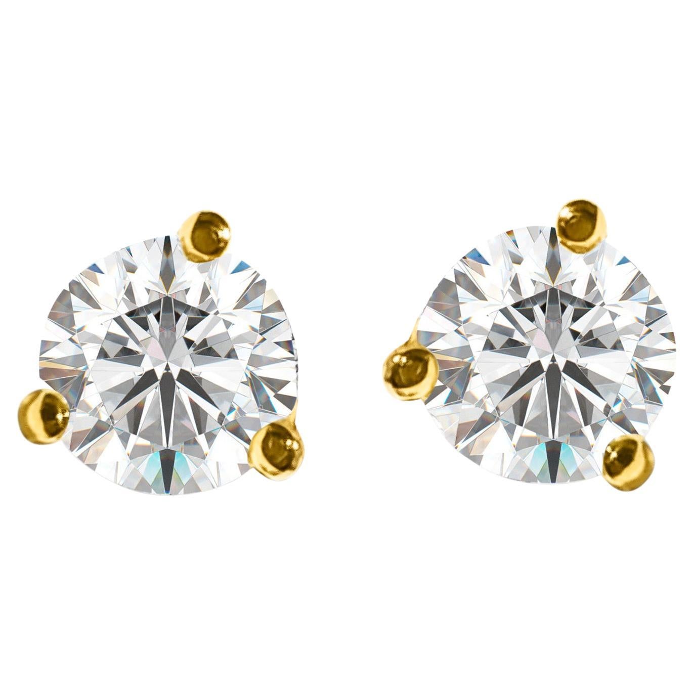 Martini Style 1.20 Carat VVS Diamond Stud Earrings in 14k Gold For Sale
