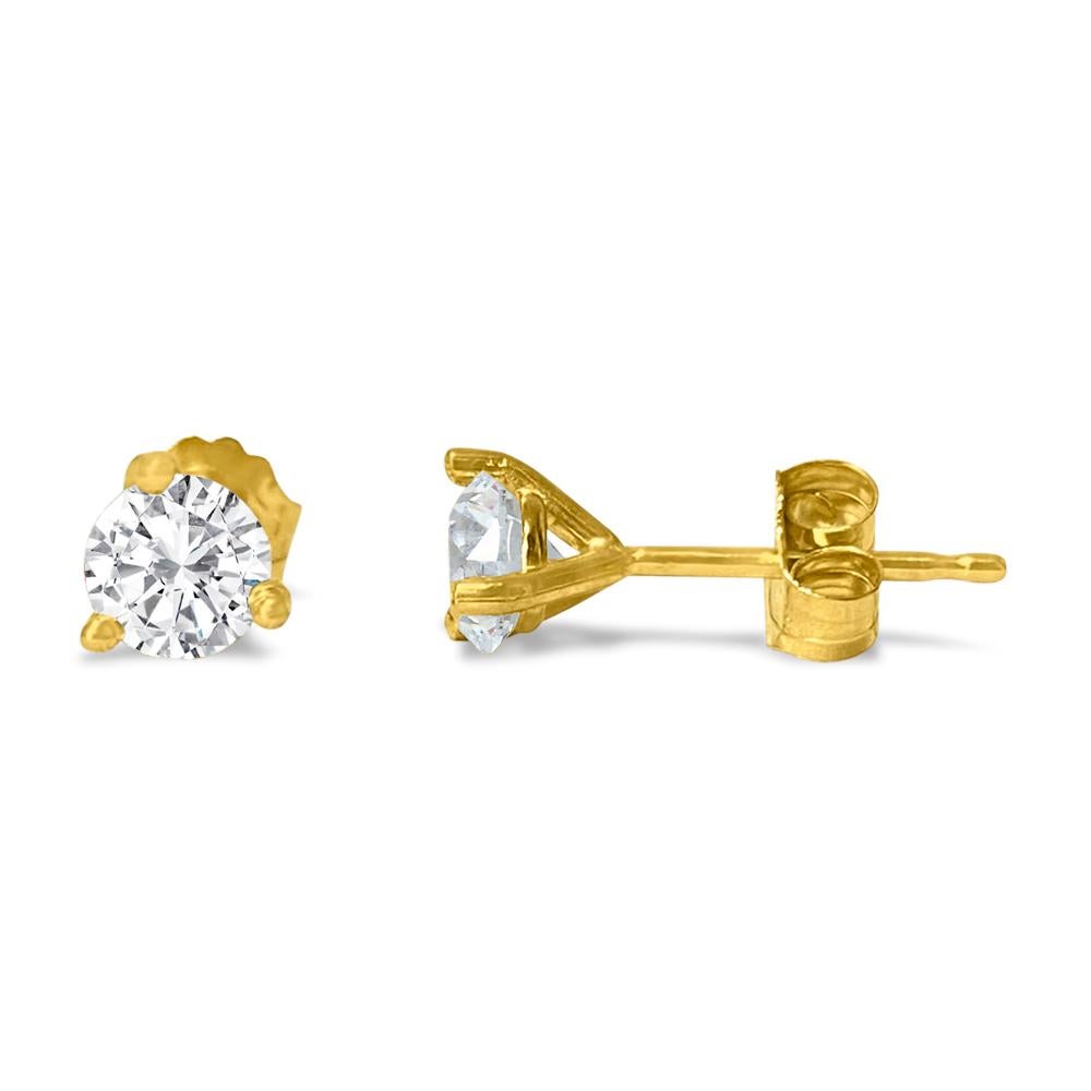 Brilliant Cut Martini Style 4mm VVS-VS Diamond Studs in 14k Gold For Sale