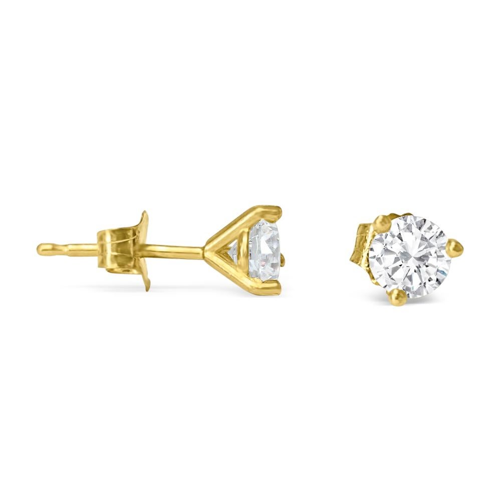 Metal: 14k yellow gold. Diamonds: 5mm. 1.00 cwt. VVS clarity. H color. Round brilliant cut diamonds set in 3 prong martini style. 100% natural earth mined diamonds. Beautiful shine and luster. Unisex diamond studs. Certification available upon