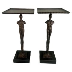 Brutalistische Tische im Stil von Giacometti mit Bronzeoberfläche und Marmorsockeln