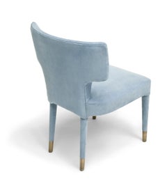 MARTINICA Upholstered Light Blue Leather Chair with Bronzed Brass Tips
