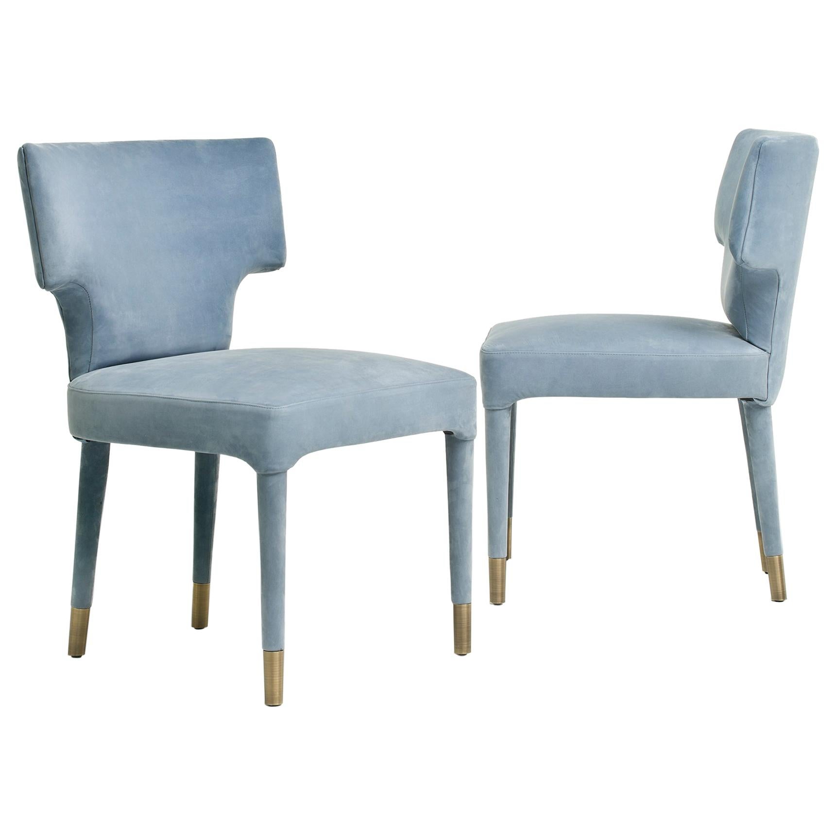 MARTINICA Upholstered Light Blue Leather Chair with Bronzed Brass Tips For Sale