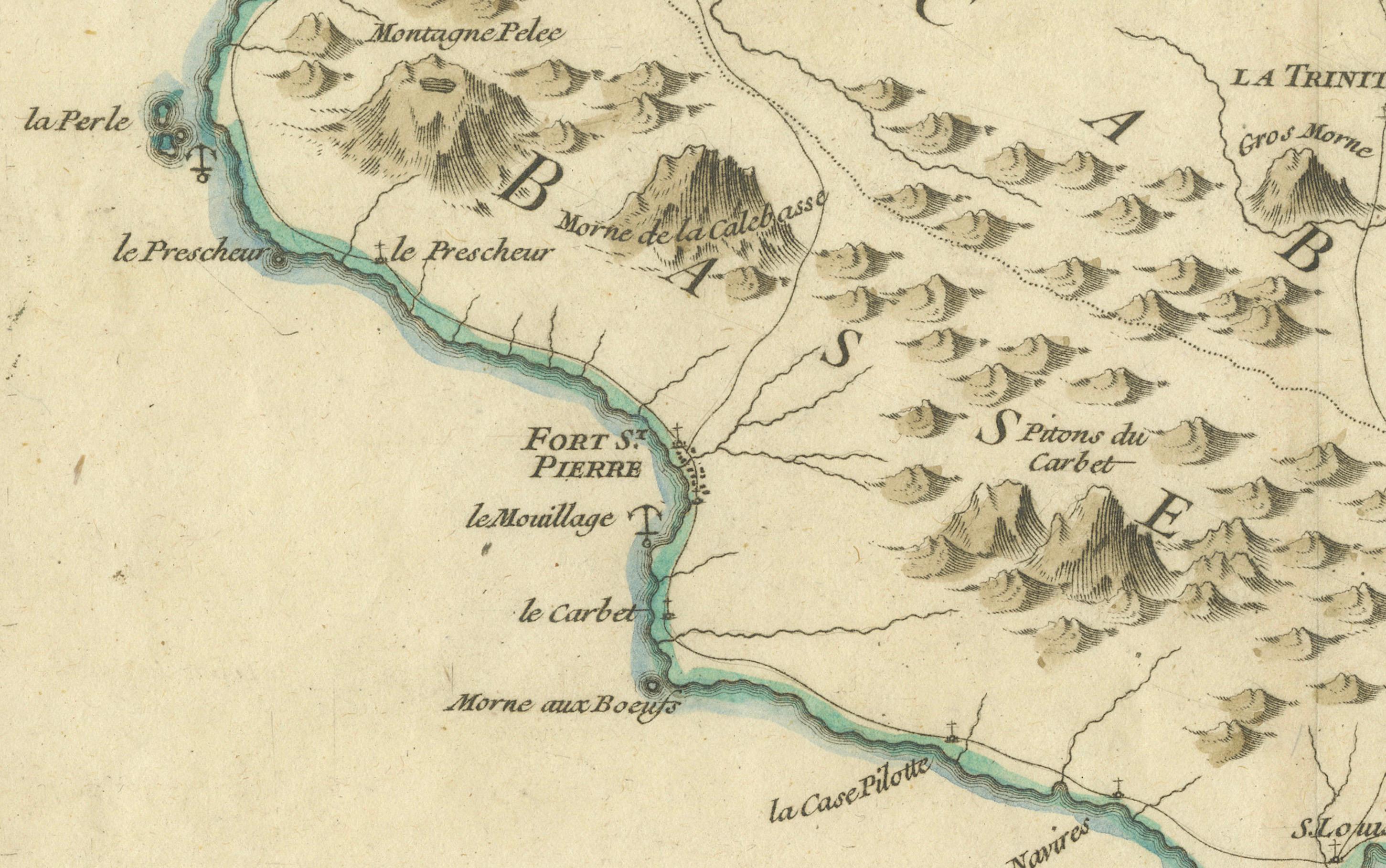 Mapa de Martinica de Rigobert Bonne - Mapa francés antiguo, c.1768 Francés en venta