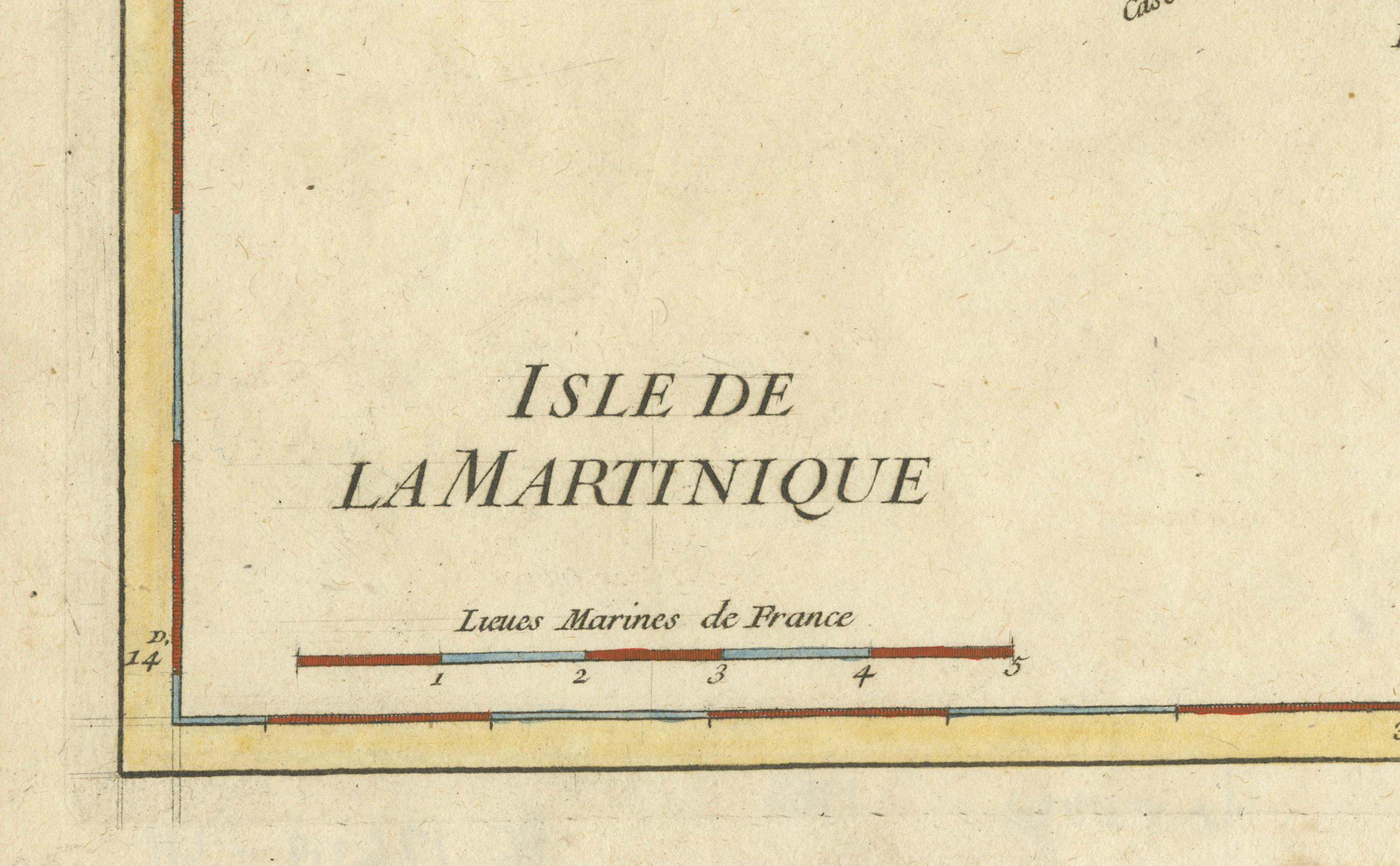 Mapa de Martinica de Rigobert Bonne - Mapa francés antiguo, c.1768 Grabado en venta